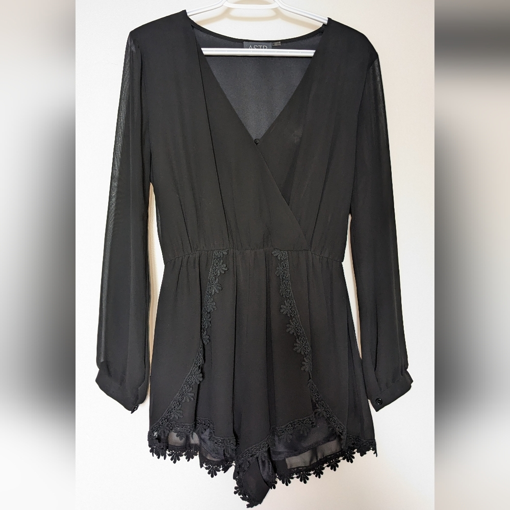 Black Lace Trim Jumpsuit